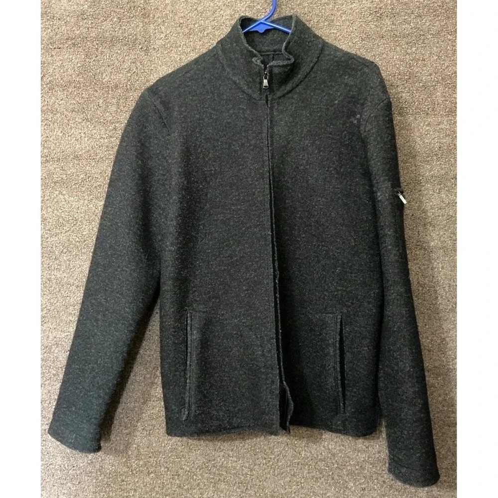 Robert Comstock Vertical Wool Blend Jacket Full‎ Zip Black/Dk Gray M Men Blanket